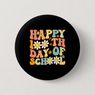 Teacher Kids Retro Groovy 100 Days Happy 100th Day Button
