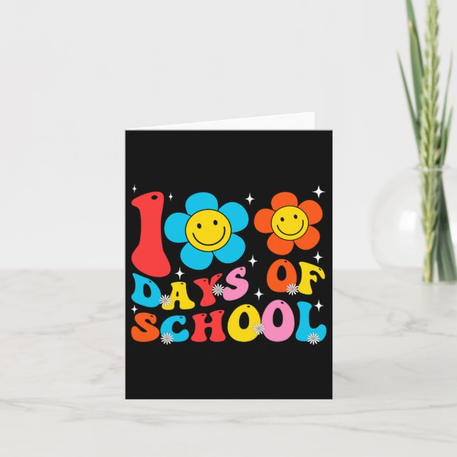 Teacher Kids Retro Groovy 100 Days Happy 100th Day Card (Front)
