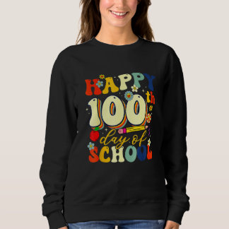 Teacher Kids Retro Groovy 100 Days Happy 100th Day Sweatshirt