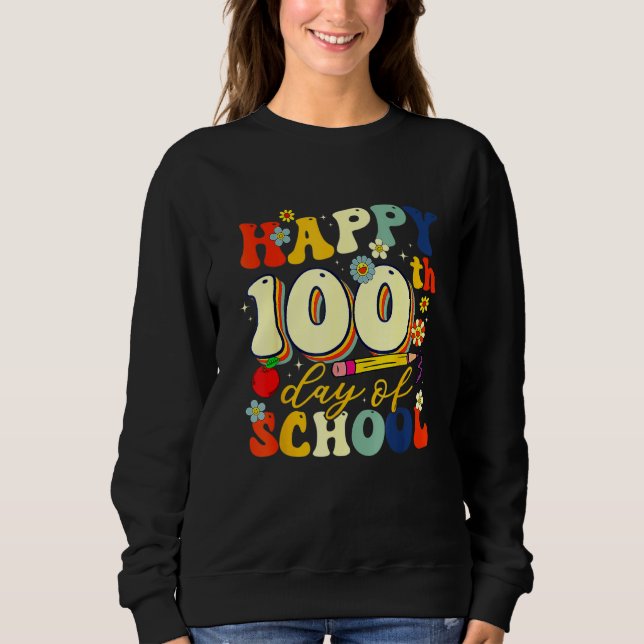 Teacher Kids Retro Groovy 100 Days Happy 100th Day Sweatshirt (Front)