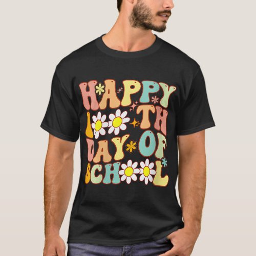 Teacher Kids Retro Groovy 100 Days Happy 100th Day T_Shirt