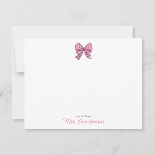 Teacher Kindergarten Stationary Pencil Bow Note Card