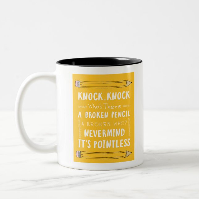Teacher Knock Knock Jokes Pencil Puns Kid Humor Two-Tone Coffee Mug (Left)
