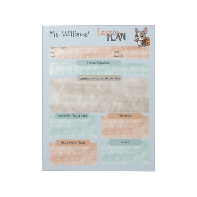Teacher lesson plan French bulldog school Notepad (Rotated)