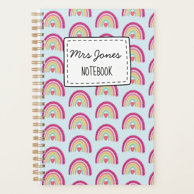teacher LESSON PLANNER WITH NAME rainbow theme (Front)