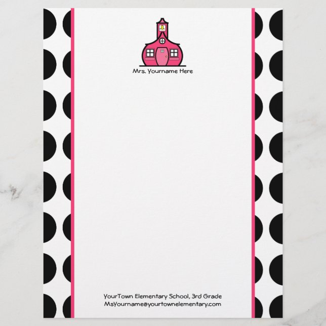 Teacher Letterhead - Black Polka Dot And Pink (Front)