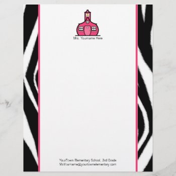 Teacher Letterhead - Zebra Print And Pink by thepinkschoolhouse at Zazzle