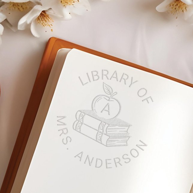 Teacher Library Apple Stack of Books Monogram Embosser (Teacher Library Apple Stack of Books Monogram Embosser)