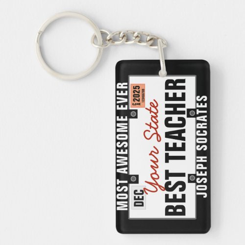 Teacher License Plate Funny Keychain