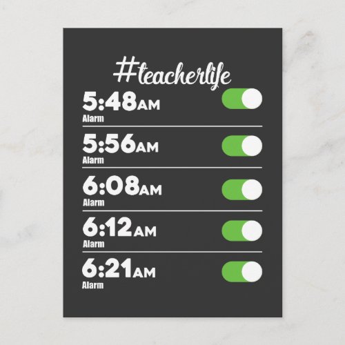 Teacher Life Alarm Clock Early Bird Morning School Postcard