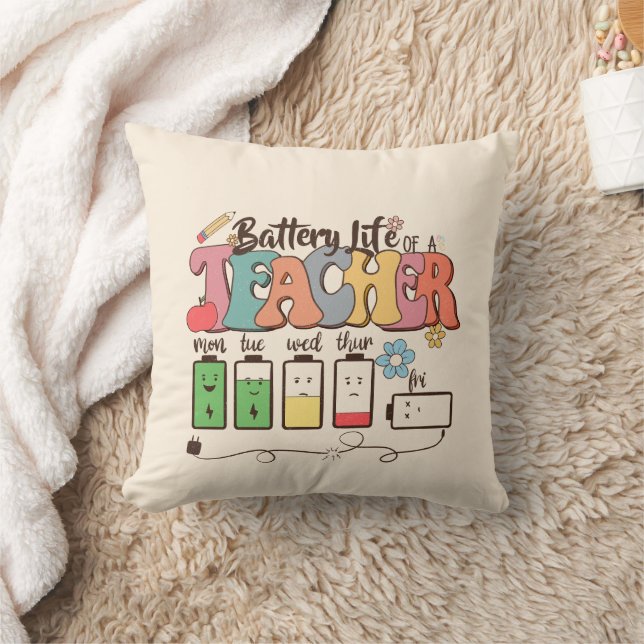 Teacher Life Battery Throw Pillow (Blanket)