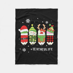 Teacher Life Christmas Xmas Plaid Santa Elf Reinde Fleece Blanket