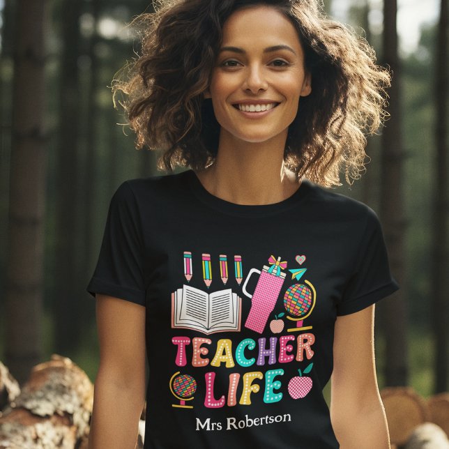  Teacher life colorful retro quote t-shirt (Creator Uploaded)