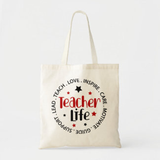 Teacher Life Inspirational Typography Tote Bag