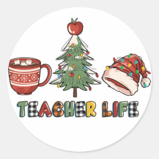 Teacher Life Merry Christmas Xmas Classic Round Sticker