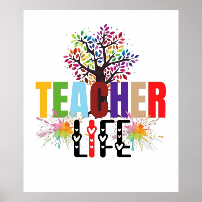 Teacher life rainbow apple tree    poster (Front)