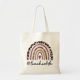 Teacher life rainbow tote bag