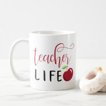 teacher life red apple typography teachers coffee mug