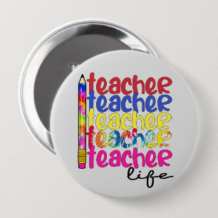 Teacher Life Repeated Pattern - Stylish Educator Button