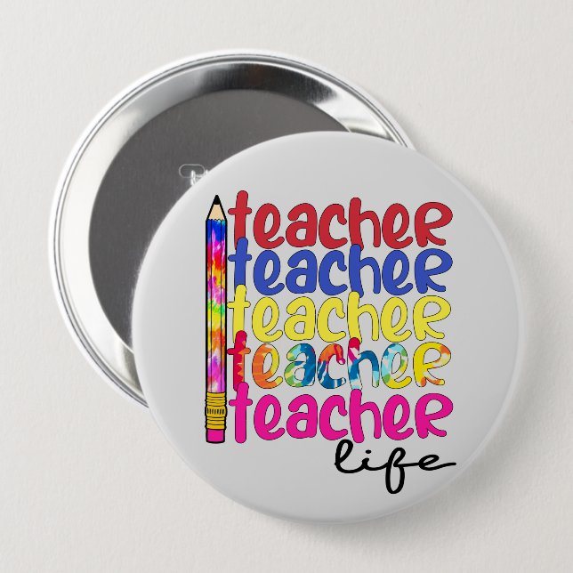 Teacher Life Repeated Pattern - Stylish Educator Button (Front & Back)