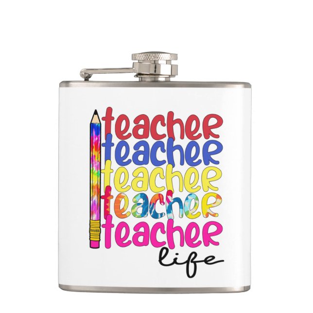 Teacher Life Repeated Pattern - Stylish Educator Flask (Front)