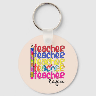 Teacher Life Repeated Pattern - Stylish Educator Keychain