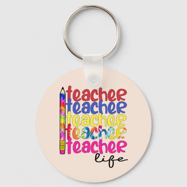 Teacher Life Repeated Pattern - Stylish Educator Keychain (Front)