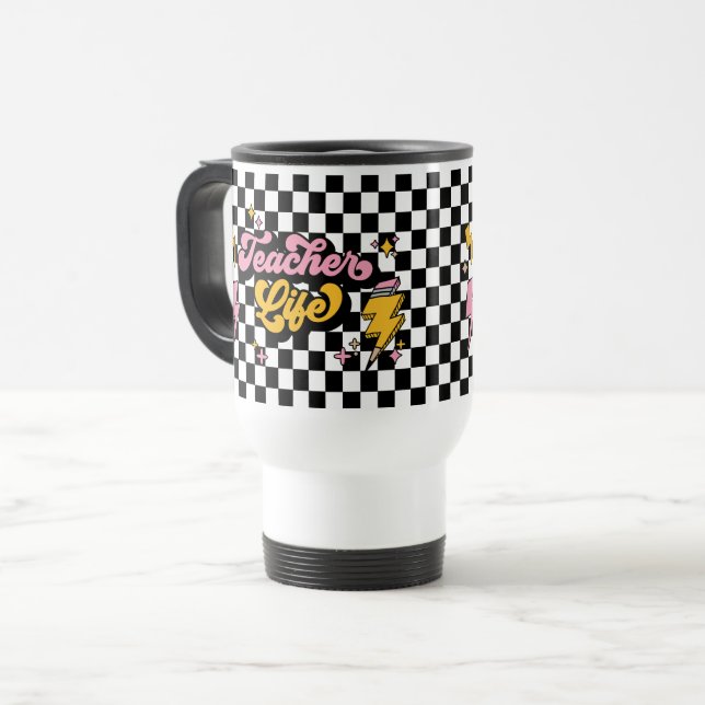 Teacher Life Retro T-Shirt Travel Mug (Front Left)