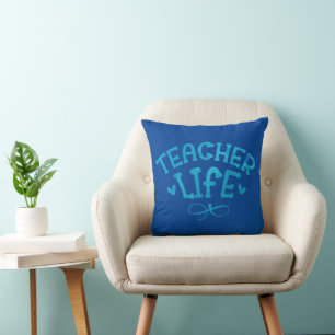 TEACHER LIFE typographic Throw Pillow