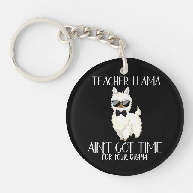 Teacher Llama – No Time for Drama Funny Educator Keychain (Front)