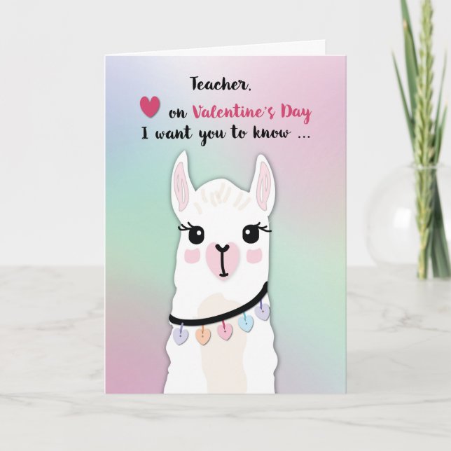 Teacher Llamas Valentine’s Day Hearts Card (Front)