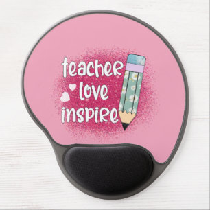 Teacher Love Inspire -Pink Glitter & Floral Pencil Gel Mouse Pad
