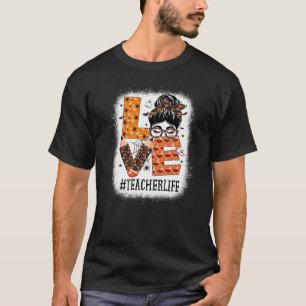Teacher Love Messy Bun Pumpkin Women Halloween Cos T-Shirt