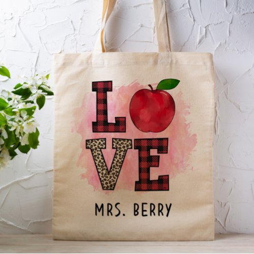 Teacher Love Red Apple Tote Bag