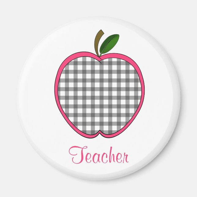 Teacher Magnet - Charcoal Gray Gingham Apple (Front)