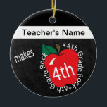 Teacher Makes 4th Grade Rock | Chalkboard Ceramic Ornament<br><div class="desc">⭐⭐⭐⭐⭐ 5 Star Review. Fourth Grade School Teacher Ornament. An Unique Vintage Style 4th grade school teacher design ready for you to personalize. Featured in a vintage school style with the saying "4th Grade Rocks" 🥇AN ORIGINAL COPYRIGHT ART DESIGN by Donna Siegrist ONLY AVAILABLE ON ZAZZLE! ✔NOTE: ONLY CHANGE THE...</div>