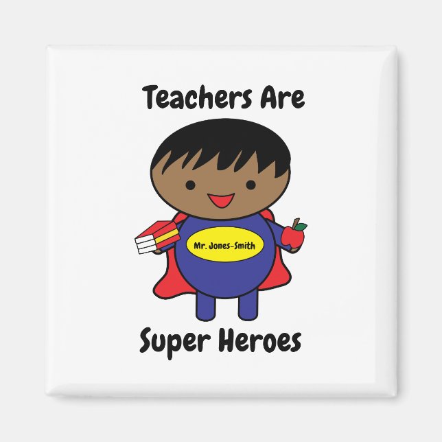 Teacher Male African American Hero Personalize Magnet (Front)