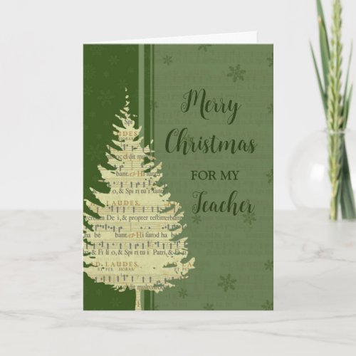 Teacher Merry Christmas Card Green Christmas Tree