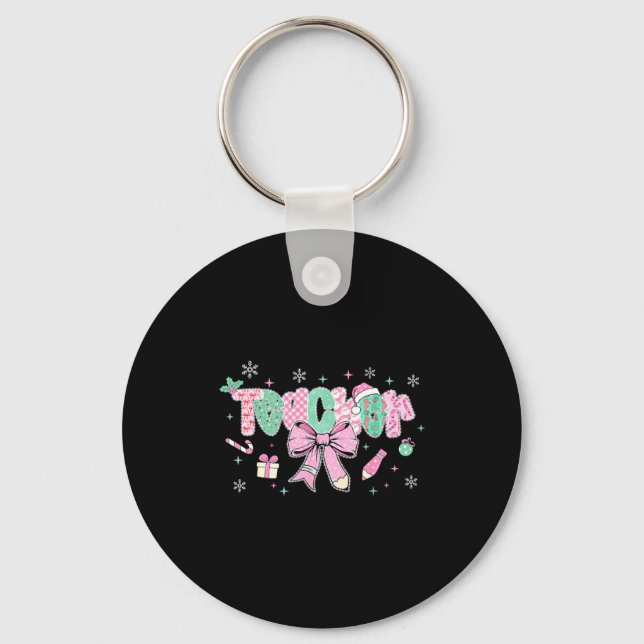 Teacher Merry Christmas Coquette Lace Bow Girl Wom Keychain (Front)