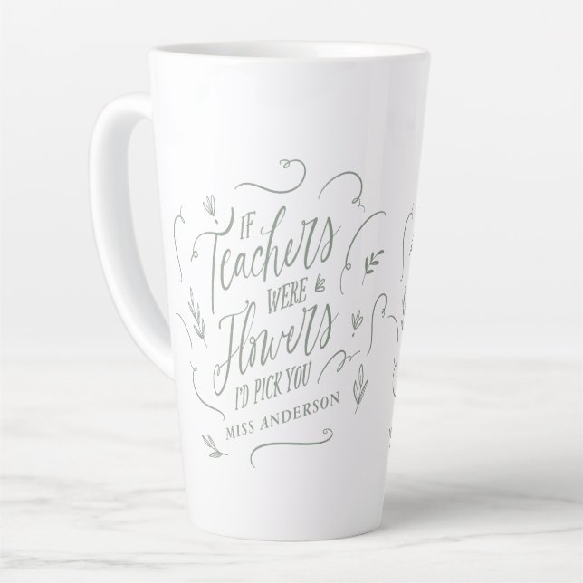 Teacher modern elegant script sage green keychain  latte mug (Left Angle)