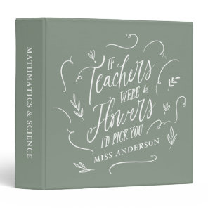 Teacher modern elegant script sage green script 3 ring binder