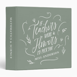 Teacher modern elegant script sage green script 3 ring binder