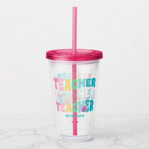 Teacher Modern Rainbow Colors Personalized Name Acrylic Tumbler