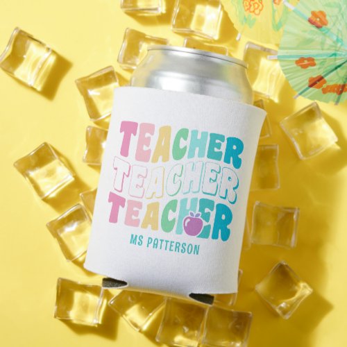 Teacher Modern Rainbow Colors Personalized Name Can Cooler