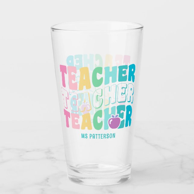 Teacher Modern Rainbow Colors Personalized Name Glass (Front)