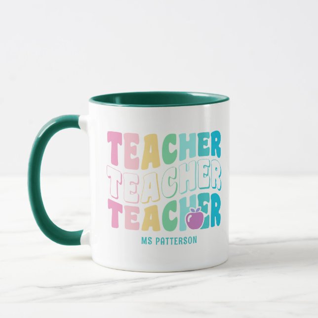 Teacher Modern Rainbow Colors Personalized Name Mug (Left)