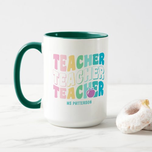 Teacher Modern Rainbow Colors Personalized Name Mug