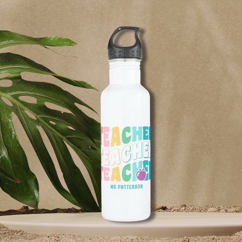 Teacher Modern Rainbow Colors Personalized Name Stainless Steel Water Bottle