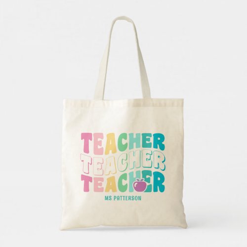 Teacher Modern Rainbow Colors Personalized Name Tote Bag