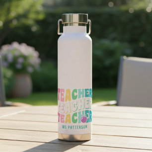Teacher Modern Rainbow Colors Personalized Name Water Bottle